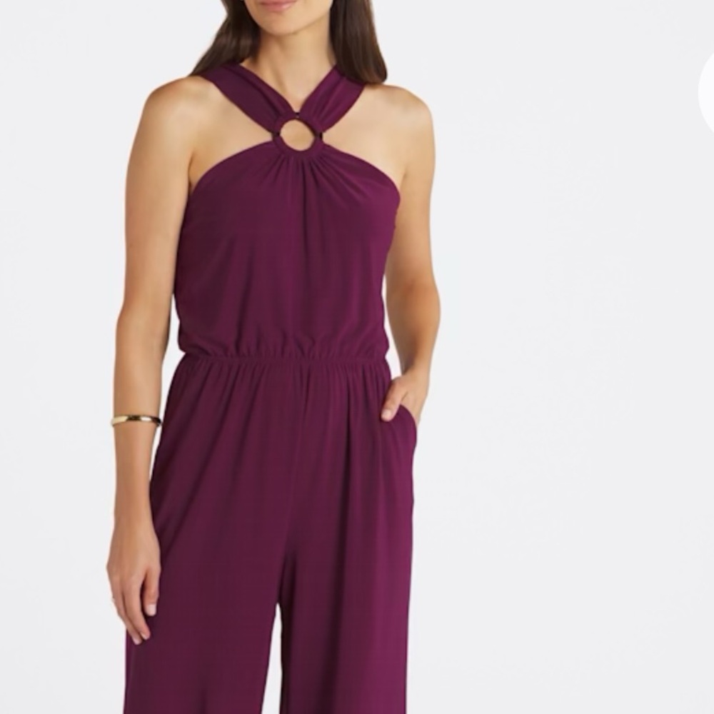 Kaileigh Purple Halter Neck Jumpsuit Wide-Leg Design